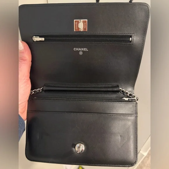 Chanel black Swarovski crystal woc wallet on a chain mini flap classic cc RARE - Picture 11 of 15